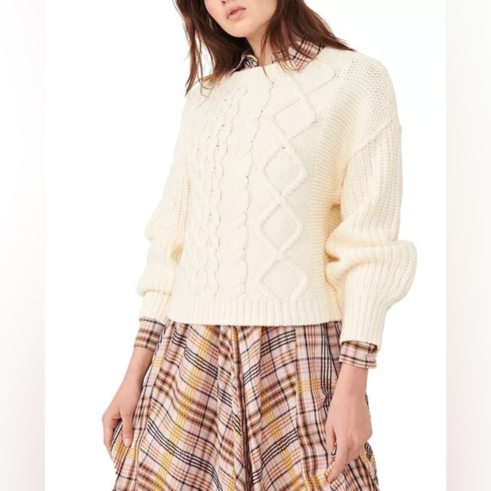 Free People Dream Cable-Knit Sweater (Cream, size XS)